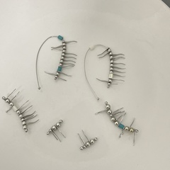 fashion geometric sharp claw series inlaid beaded ear clips earrings