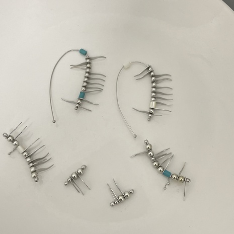 fashion geometric sharp claw series inlaid beaded ear clips earrings's discount tags
