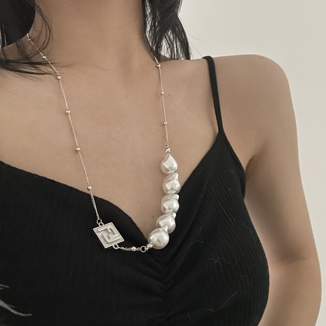 special-shaped large pearl thin chain stitching sweater chain necklace NHYQ585157's discount tags