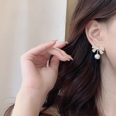 exquisite pearl bow stud earrings simple trendy temperament earring