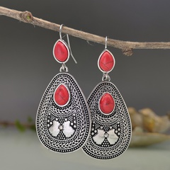 new European and American ethnic style red pine gem exaggerated earrings wholesale