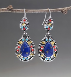 European and American retro color separation blue gold natural stone earrings wholesale