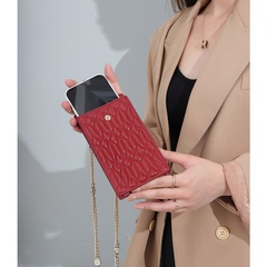 solid color mobile phone bag leather chain diagonal cross mini vertical chain bag