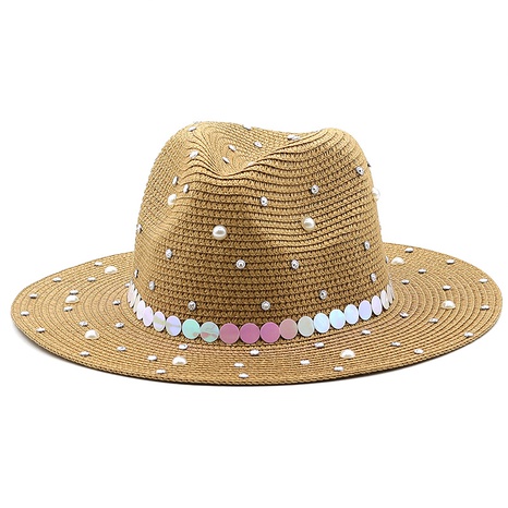 fashion outdoor beach sun shade jazz straw hat Pearl Panama straw hat's discount tags