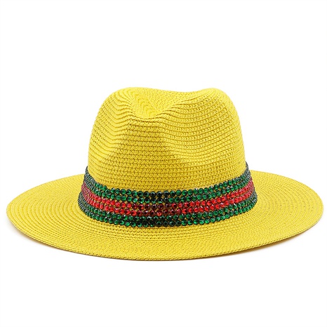 Moda al aire libre junto al mar sombrilla moda Panamá sombrero de paja sombreros de playa con diamantes de imitación's discount tags