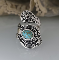 creative flower rose carved exaggerated retro turquoise ring wholesale