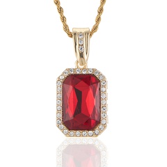 red sapphire pendant alloy rhinestone pendant Cuban chain necklace jewelry
