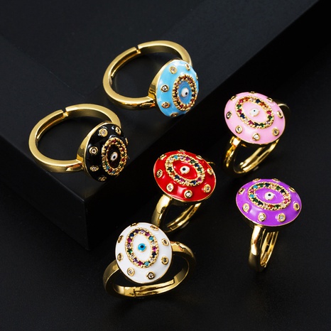 fashion copper micro-inlaid zircon color oil dripping devil's eye open ring's discount tags