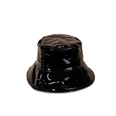 sombrero negro de moda sombrero de pescador de cuero brillante de color sólido sombrero de sombrilla de ala ancha