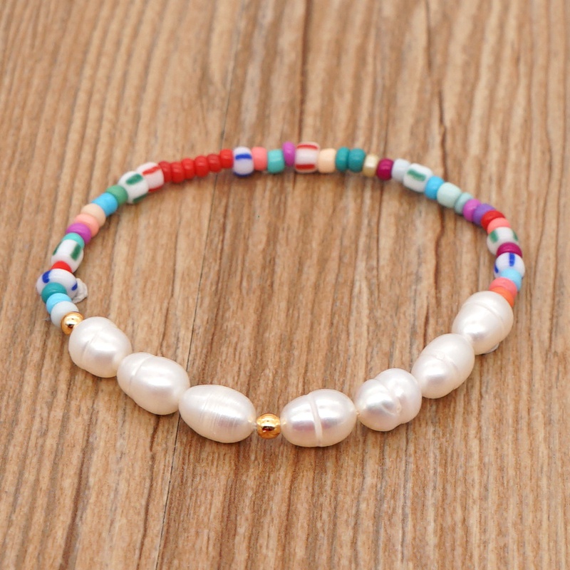 retro ethnic color beads simple baroque natural freshwater pearl bracelet