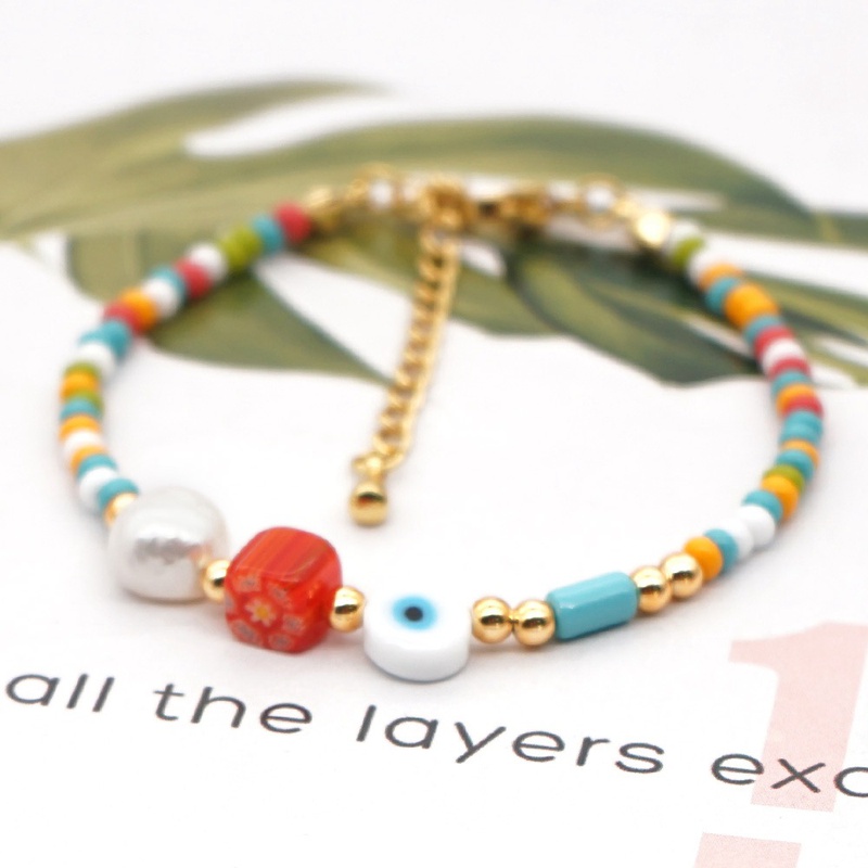 new ethnic color crystal beaded Czech beads natural freshwater pearl bracelet