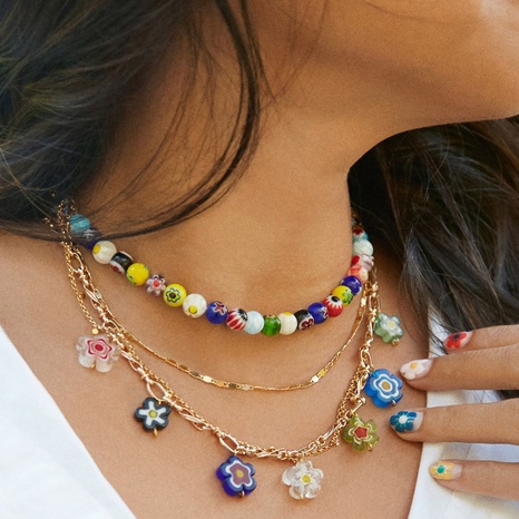 collier de clavicule en perles de fleurs exagérées en acier inoxydable simple's discount tags