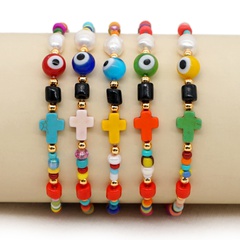 Estilo étnico color hecho a mano con cuentas de agua dulce natural perla pulsera de cuentas de ojo femenino