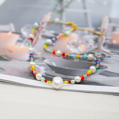 natural freshwater pearl simple rainbow rice bead ethnic necklace