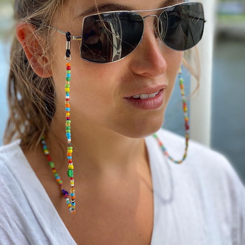 female rainbow bead mask glasses antilost  hanging chain necklace