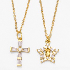 retro personality diamond zircon pendant clavicle chain copper cross necklace