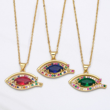 farbige Diamanten Devil's Eye Anhänger Mode Einfache Retro Kupfer Halskette's discount tags