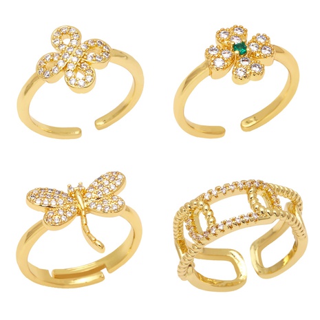 fashion geometric zircon four-leaf clover opening adjustable copper ring's discount tags