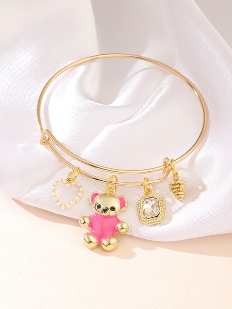 retro pearl heart bear square diamond pendant pine tower alloy bracelet wholesale  NHQN593853's discount tags