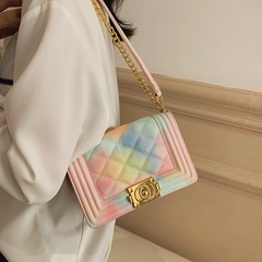 Gradient color bag 2022 new French niche Lingge chain shoulder messenger small square bag