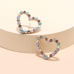 vintage heart-shaped inlaid rhinestones colorful shining earrings