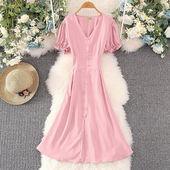 jupe longue couleur unie niche élégante robe slim vintage à col en v