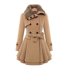 Fashion Solid Color Polyester Double Breasted Woolen Coat