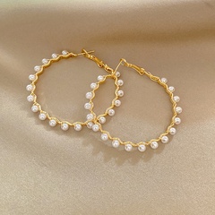 Simple Style Circle Alloy Handmade Artificial Pearls Women'S Hoop Earrings 1 Pair