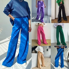 Mode Einfarbig Polyester In Voller Länge Taste Hose Mit Weitem Bein