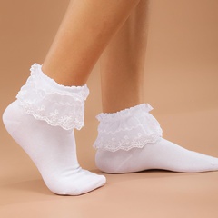 Frau Einfacher Stil Einfarbig Baumwolle Spitze Ankle Socken