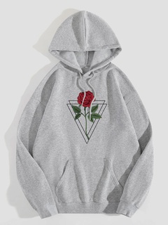 Casual Rose Flower Polyester Hooded Long Sleeve Regular Sleeve Printing Pocket Hoodie