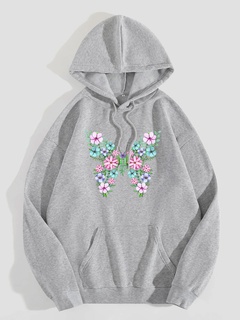Casual Flower Butterfly Polyester Hooded Long Sleeve Regular Sleeve Printing Pocket Hoodie