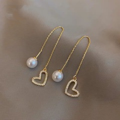 Sweet Heart Shape Alloy Plating Inlay Rhinestones Pearl Women'S Drop Earrings 1 Pair