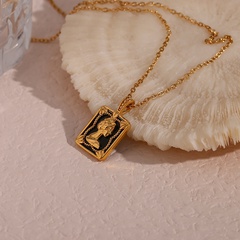 Retro Portrait Stainless Steel Gold Plated Pendant Necklace