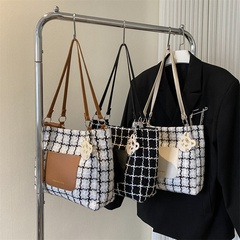 Women'S Medium All Seasons Pu Leather Plaid Fashion Square Zipper Tote Bag