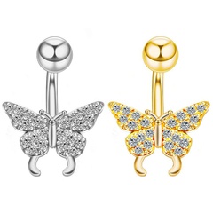 Fashion Butterfly Stainless Steel Plating Inlay Zircon Belly Ring 1 Piece