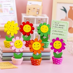 Cute Cartoon Sun Flower Wooden Small Flower Pot Business Card Holder Note Clip   Wooden Crafts Wholesale