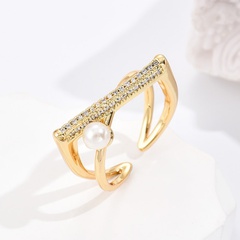 Mode Geometrisch Kupfer Vergoldet Künstliche Perlen Zirkon Offener Ring 1 Stück