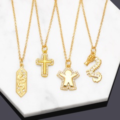 Simple Style Cross Snake Dragon Copper Gold Plated Zircon Pendant Necklace 1 Piece