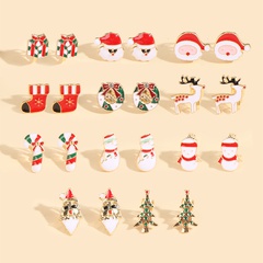 Cute Christmas Tree Santa Claus Snowman Alloy Enamel Women'S Earrings 11 Pairs