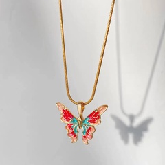 Fashion Butterfly Alloy Enamel Women'S Pendant Necklace 1 Piece