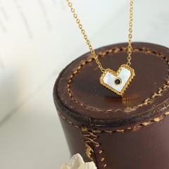Fashion Heart Shape Titanium Steel Plating Inlay Shell Zircon Pendant Necklace 1 Piece