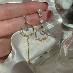 Fashion Asymmetrical Alloy Plating Inlay Artificial Gemstones Women'S Drop Earrings 1 Pair