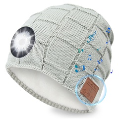 Warm plus Velvet Large Plaid Bluetooth Outdoor Riding Lighting LED Light Knitted Hat