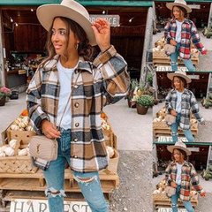 Casual Plaid Button Cotton Single Breasted Coat Woolen Coat