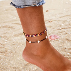 Ethnic Style Color Block Alloy Braid Artificial Pearls Unisex Anklet 2 Piece Set
