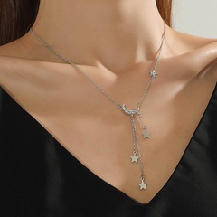 Fashion Star Moon Alloy Tassel Rhinestones Women'S Necklace 1 Piece