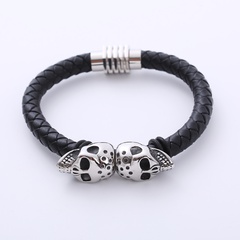 Hip-Hop Skull Stainless Steel Woven Belt PU Bracelets 1 Piece