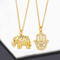 Retro Hand Von Fatima Elefant Kupfer Vergoldet Zirkon Halskette Mit Anhänger 1 Stück