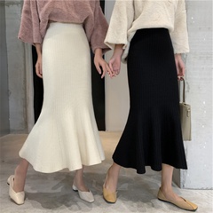Winter Autumn Casual Solid Color Polyacrylonitrile Fiber Slim Midi Dress Skirts